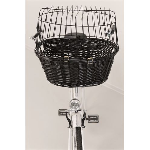 Trixie Wilgen Fietsmand Voorop Zwart Met Kussen En Kap