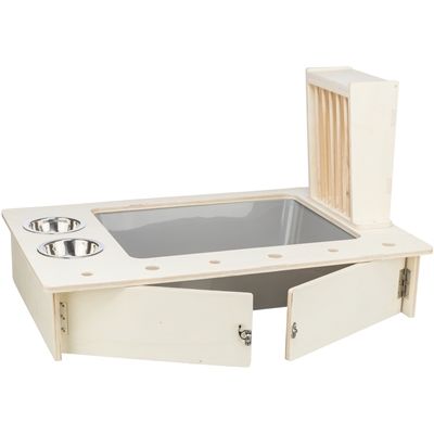 Trixie Voederstation Met Voerbak / Waterbak / Hooiruif Hout Naturel