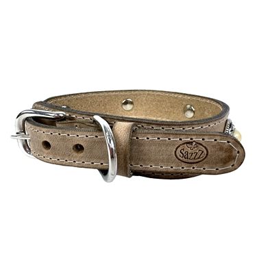 Sazzz Halsband Hond Boho Treasure Stone Vintage Leer Beige