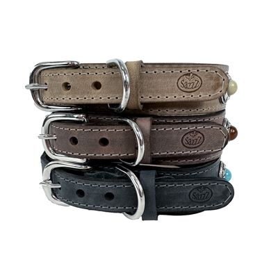 Sazzz Halsband Hond Boho Treasure Stone Vintage Leer Beige