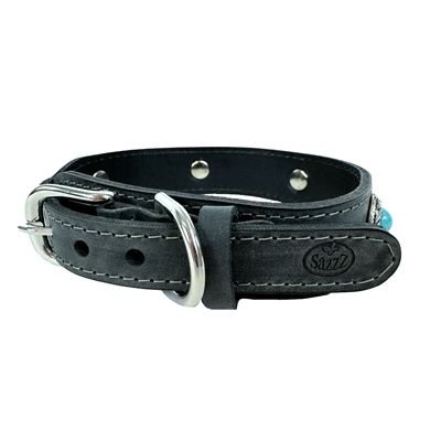 Sazzz Halsband Hond Boho Treasure Stone Vintage Leer Antraciet