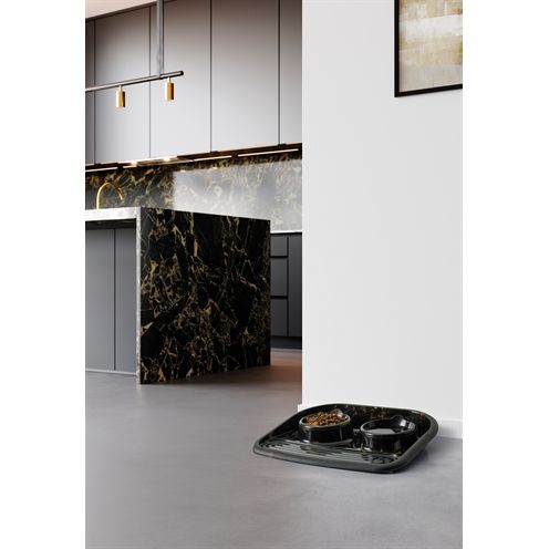 Savic Butler Voerbak En Drinkbak Met Plateau Marble Zwart / Goud