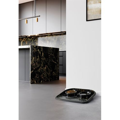 Savic Butler Voerbak En Drinkbak Met Plateau Marble Zwart / Goud